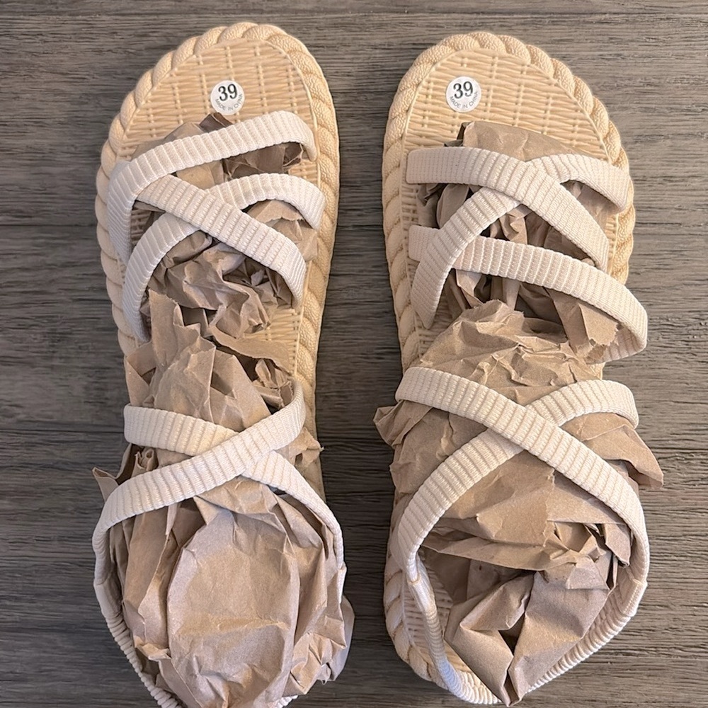 NEW Lot of 2x [SHEIN] Plush Slip-On Slippers & Gladiator Sandals Womens Sz 8/9 - Picture 9 of 14